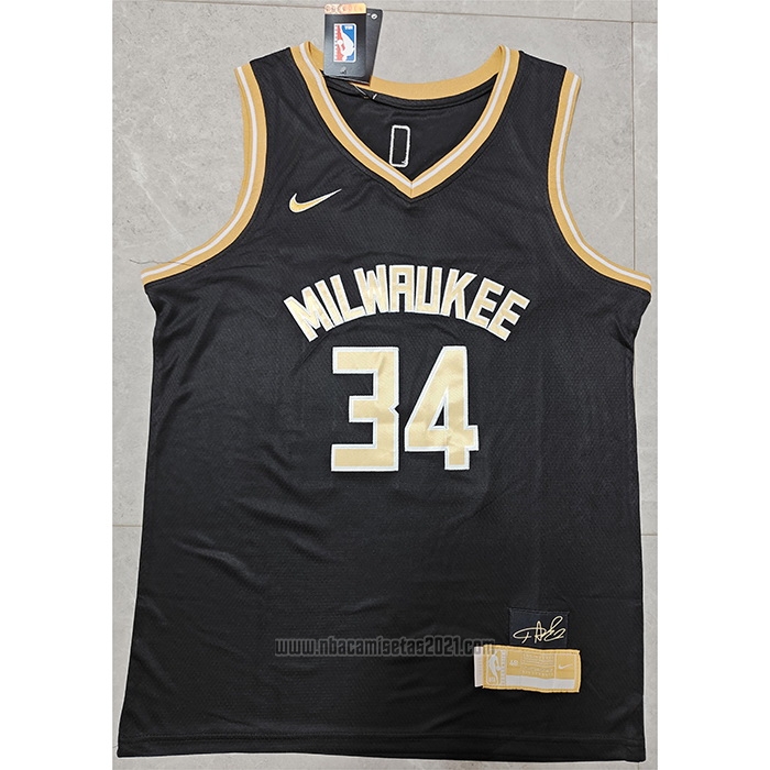Camiseta Milwaukee Bucks Giannis Antetokounmpo #34 Select Series Oro Negro